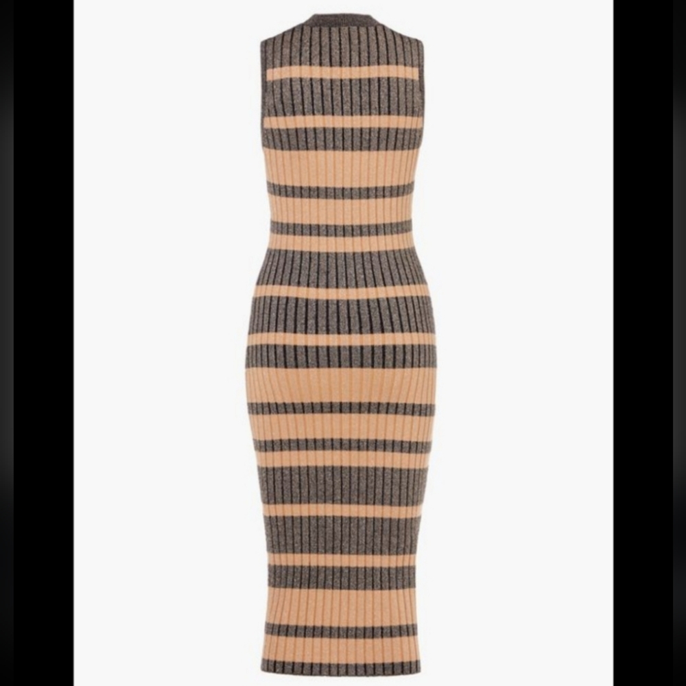 Justfab Metallic Knit Striped Bodycon Midi Dress Sleeveless Mock Neck Sz Small